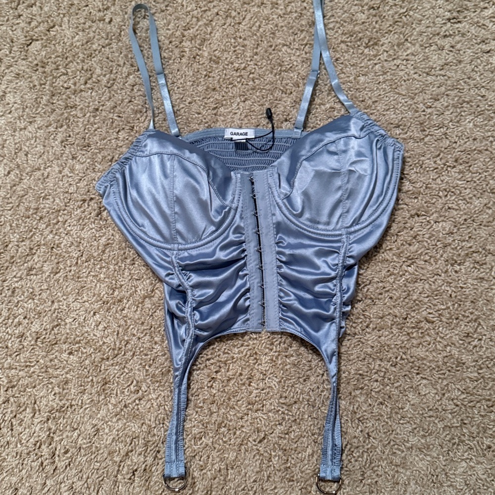 Garage Blue Satin Corset Top
